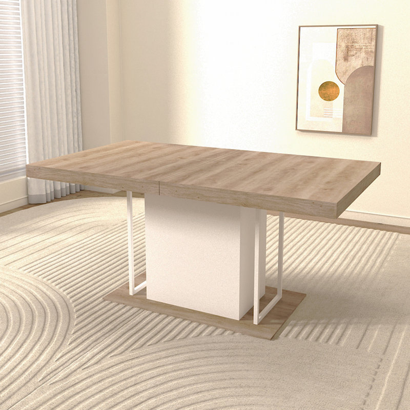 Rectangle Extendable Dining Table, White, White Oak