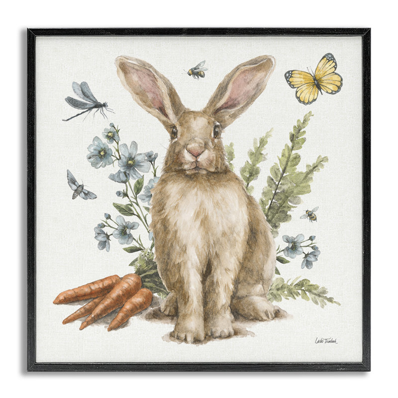«Rabbit & Garden Patch», estampe numérique encadrée par Leslie Trimbach, Estampe numérique Farmhouse, H 24 po x l 24 po