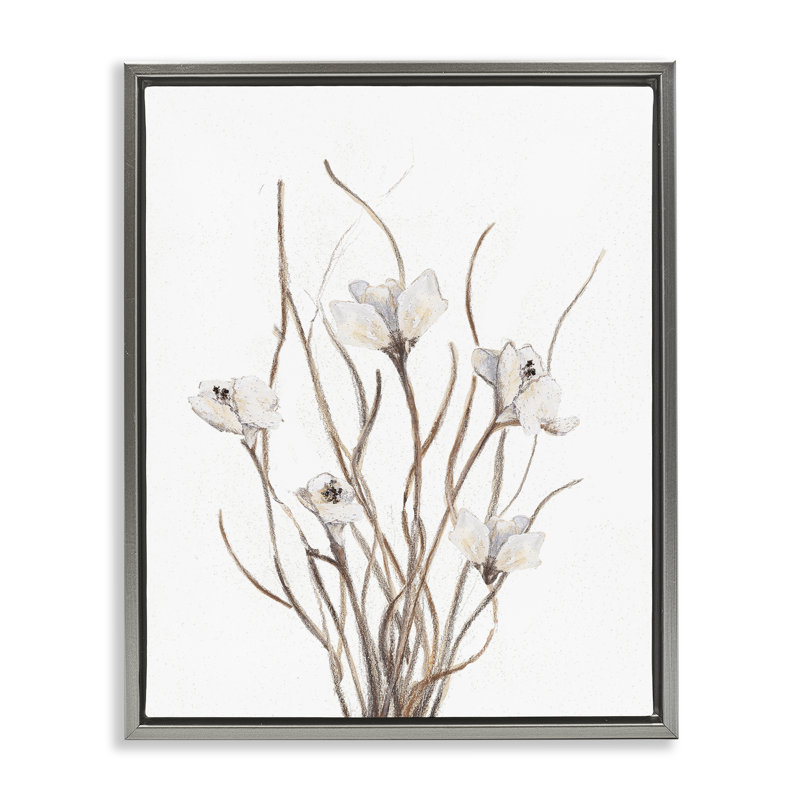 Cadre flottant Curly Floral Branches, design par Lanie Loreth, H 21 po x l 17 po, Cadre flottant gris lustré