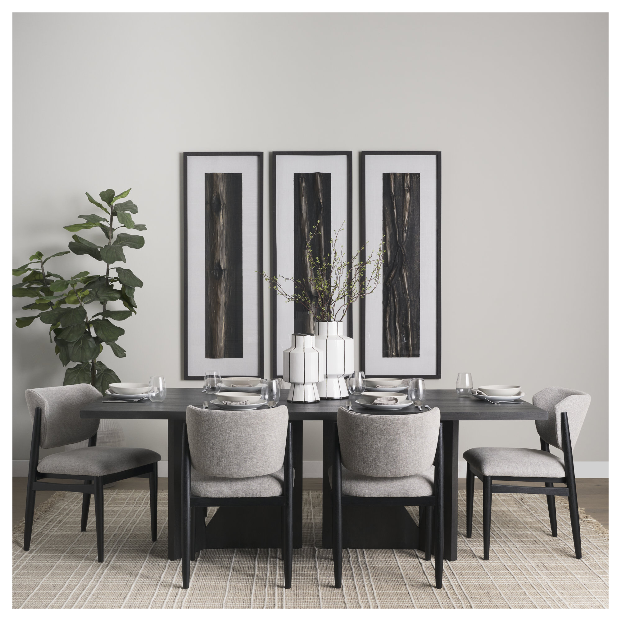 Gillespie 84" Geometric Cutout Base Dining Table, Black