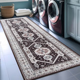 Dery Black Tribal Medallion Durable Non-Skid Washable Area Rug