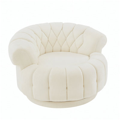 Fauteuil d'appoint pivotant à 360 °, fauteuil pivotant, demi-tonneau, fauteuil club rond pour le salon et la chambre à coucher, beige