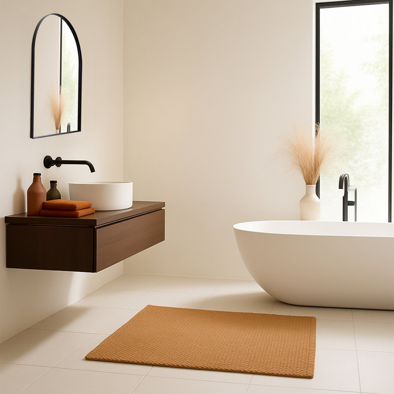 Mood Premium Arch Bathroom Mirror Framed Wall Mounted, Recessed Arched Frame Modern & Stylish, Matte Black, 70 cm x 50 cm