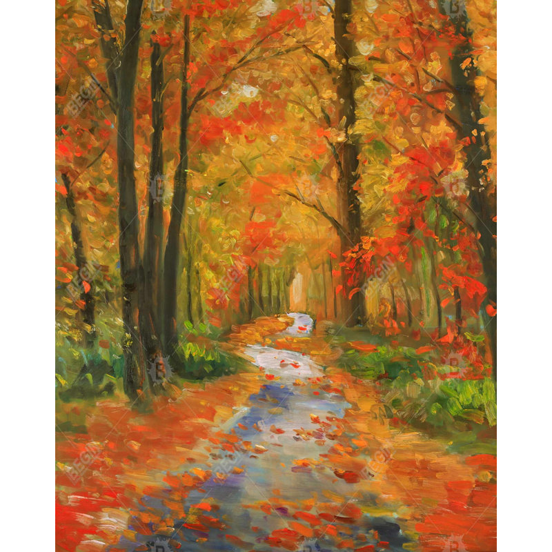 Autumn Trail - Contemporary Trees Framed Canvas Home Decor