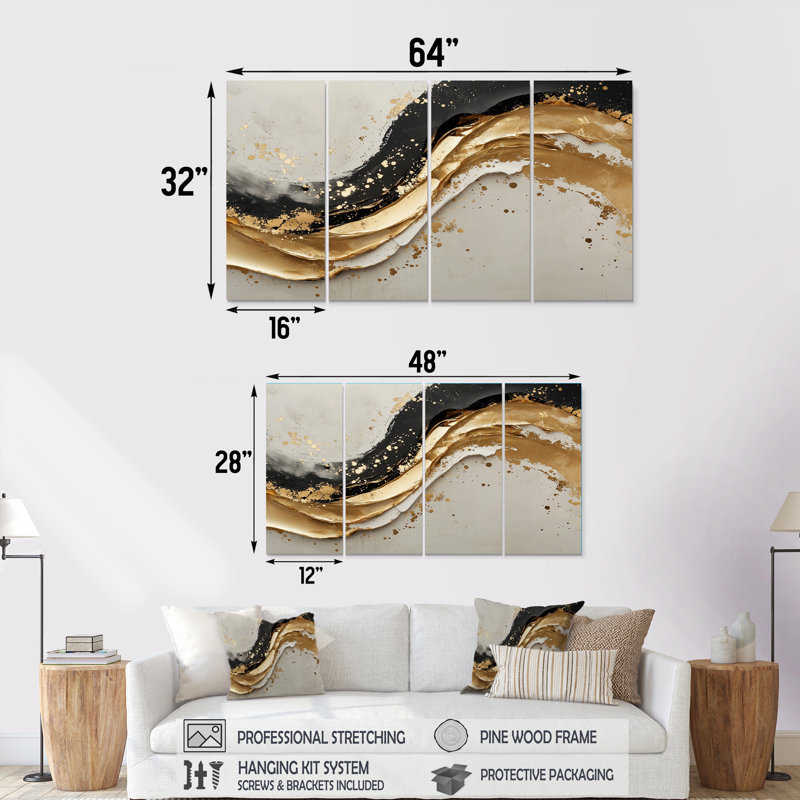Finley - art mural moderne - ensemble d'art mural abstrait, 4, H 28 po x l 48 po