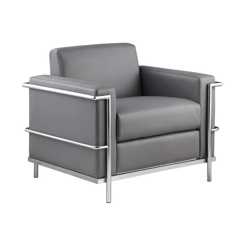 Vasek Faux Leather Club Chair,  Light Grey Faux Leather