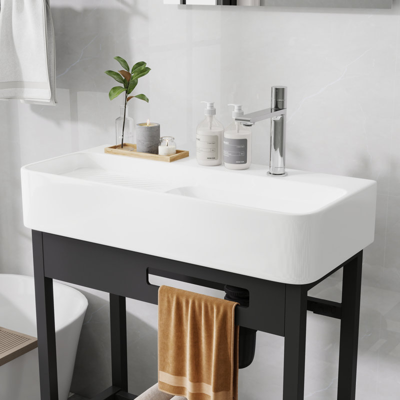 28"x12" Rectangular Console Bathroom Sink With Leg