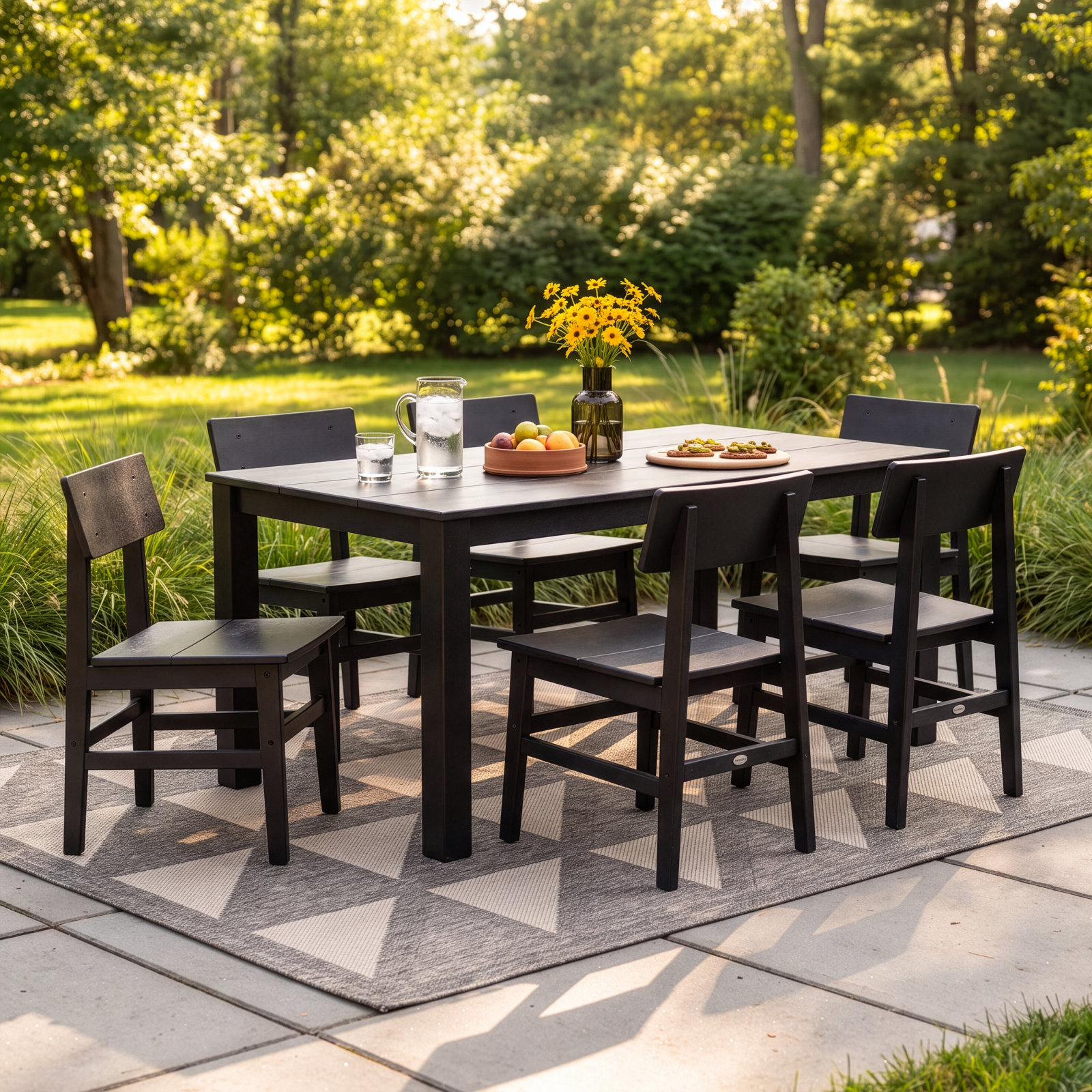 POLYWOOD® 64" Patio Dining Set, Black