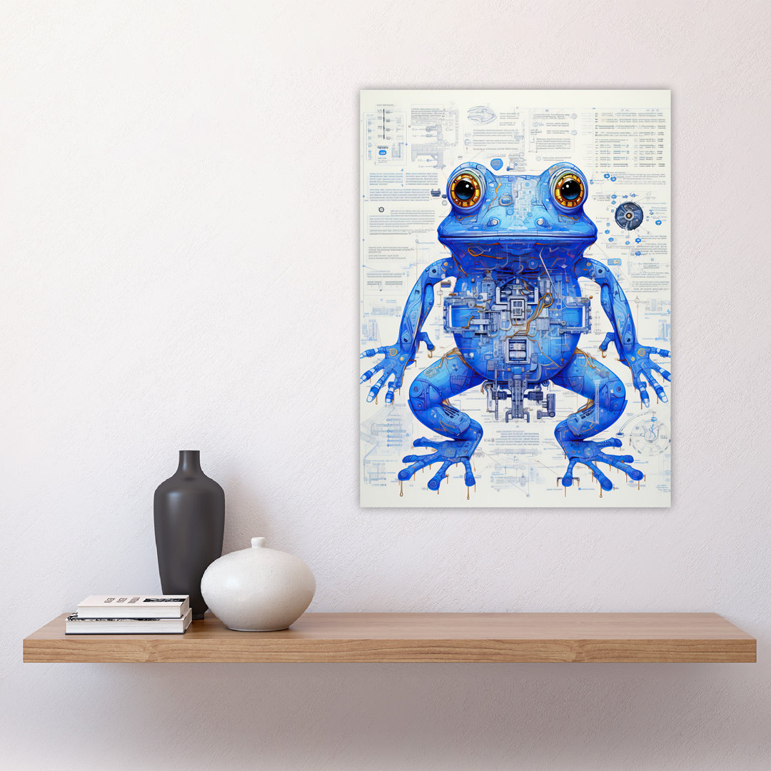 Wall Art Print Frog Robot Hybrid Schematic Futuristic Secret Complex Arcane Manuscript Gift For Cave Poster