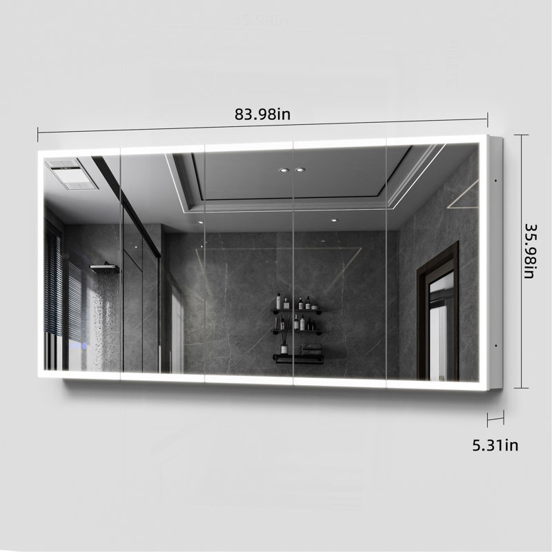 Pharmacie lumineuse à DEL avec miroir, armoire de salle de bain avec miroir 84 * 36 pouces avec lumières, encastrée ou murale, 3 couleurs Temperaturesanti-Fog
