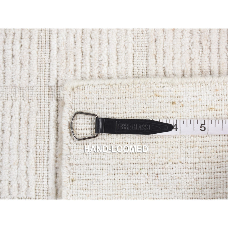 1'6"x1'6" Ivory 100% Wool Hand Loomed Modern Box Design Sample Rug E863150971C0472DAF6E0BCEA8DAC2B6