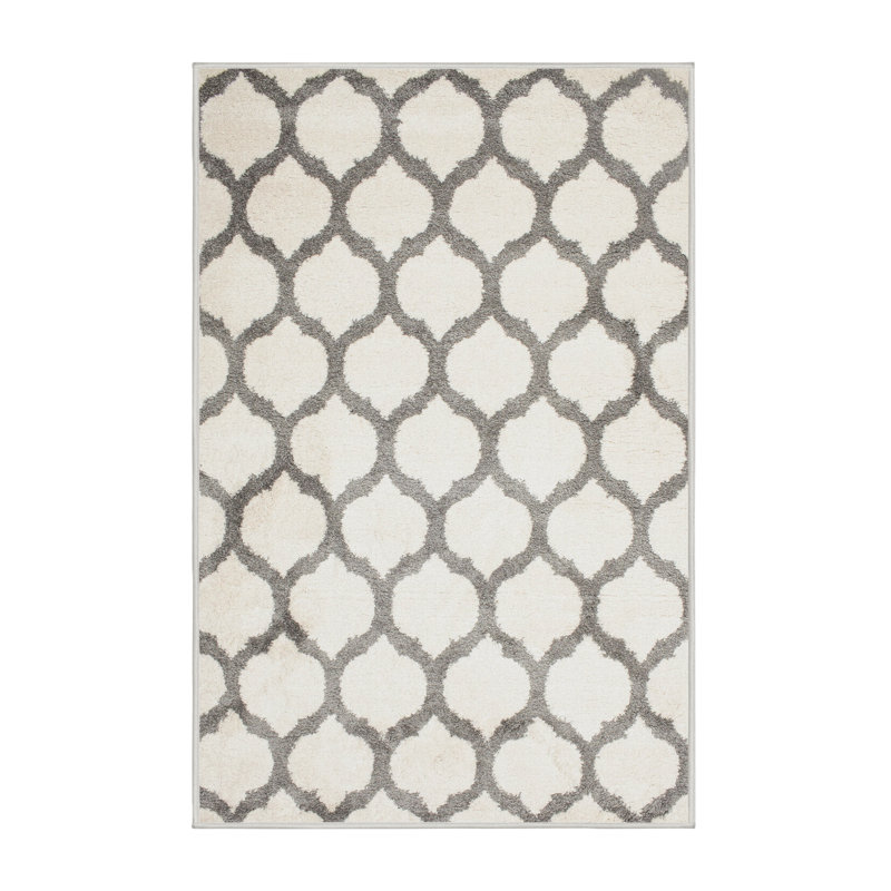 Tapis contemporain gris / crème, Rectangle 4 pi x 6 pi