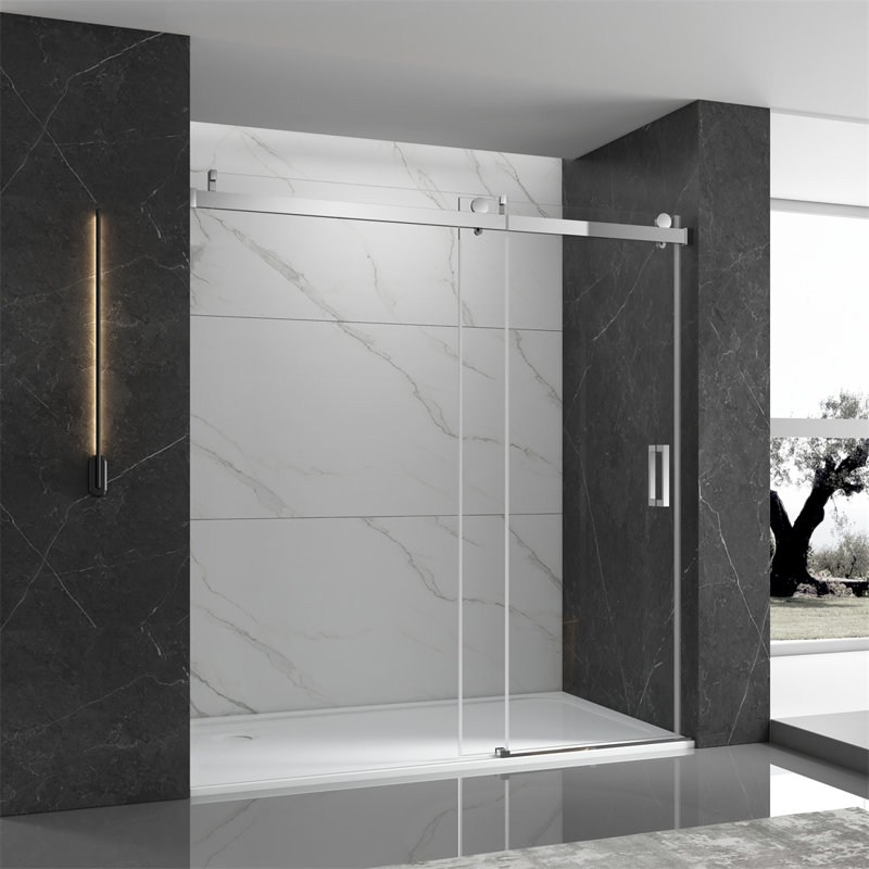 72'' W 76'' H Frameless Rectangle Reversible Shower Stall, Chrome