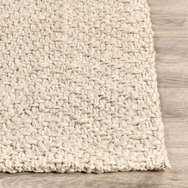 Ivory Herringbone Handwoven Wool 10' x 14' Rug