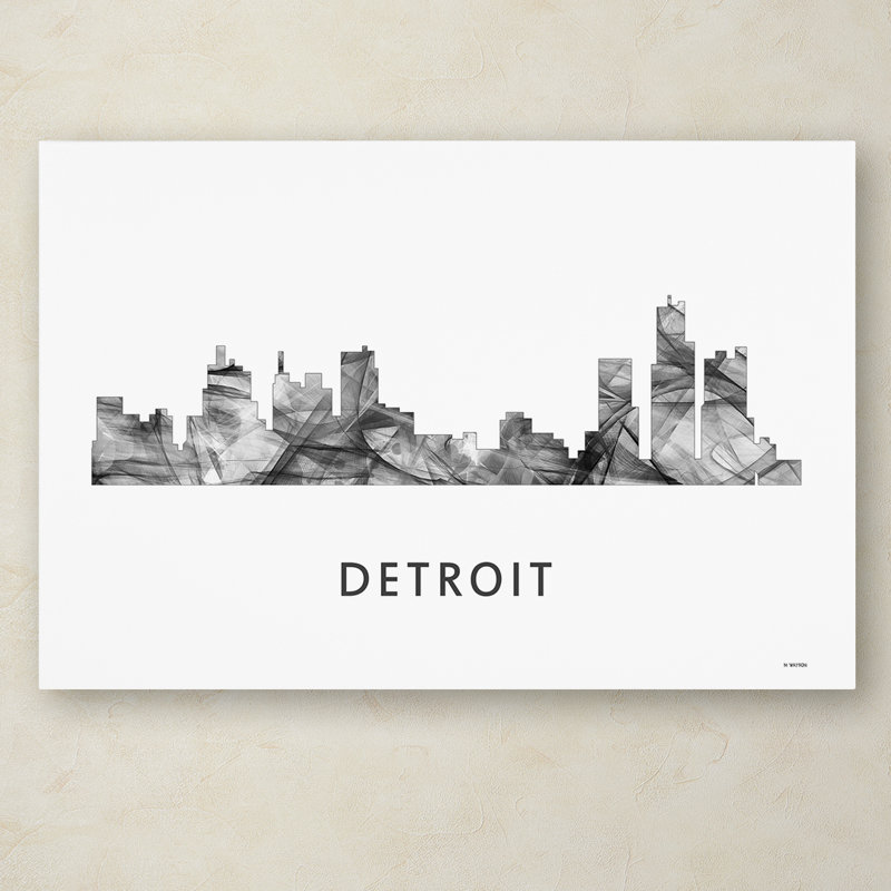 « détroit michigan horizon wb-bw », impression sur toile tendue, H 16 po x l 24 po x P 2 po