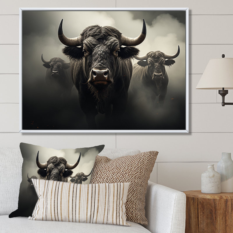 " Gray Buffalo Gentle Guardians II ", 12" H x 20" W, Black Picture Framed