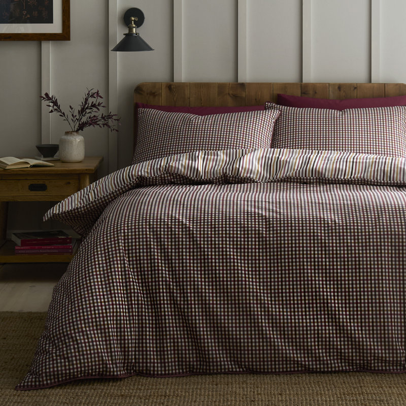 Micro Check Cotton Striped Duvet Cover Set, Super King Bed (260 x 220 cm)