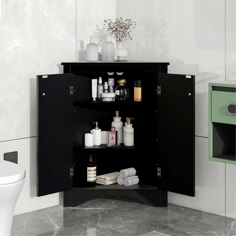 Armoire en bois, armoire de rangement triangulaire pour la salle de bain avec tablettes réglables, armoire autoportante pour la maison