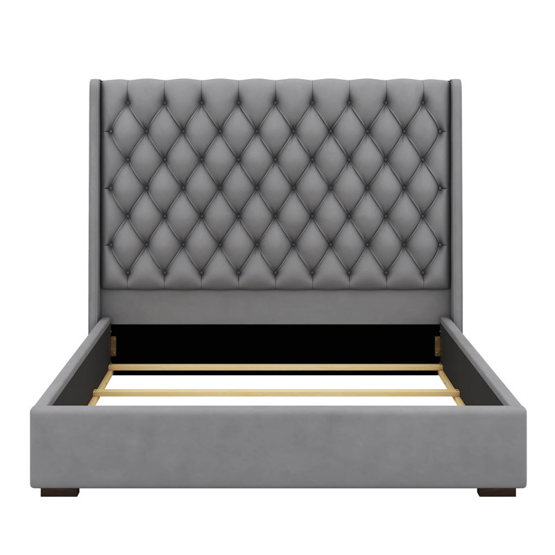Upholstered Bed Frame With 67.5" Tall Headboard Wingback Platform Bed Tufted Deep Button Velvet, King