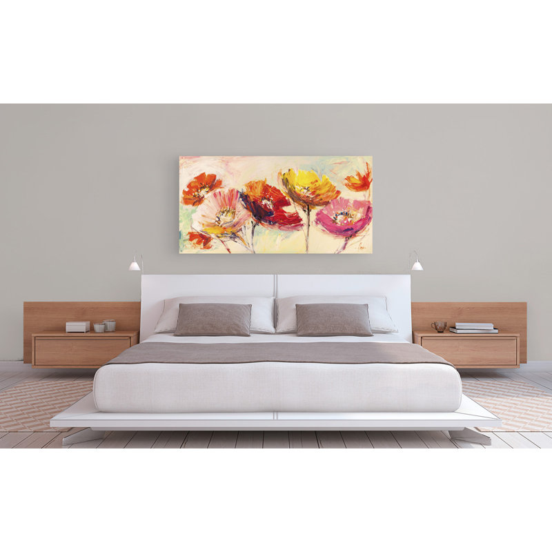 Poppies In The Wind by Luigi Florio - No Frame Print on Canvas, 50cm H x 100cm W x 4cm D
