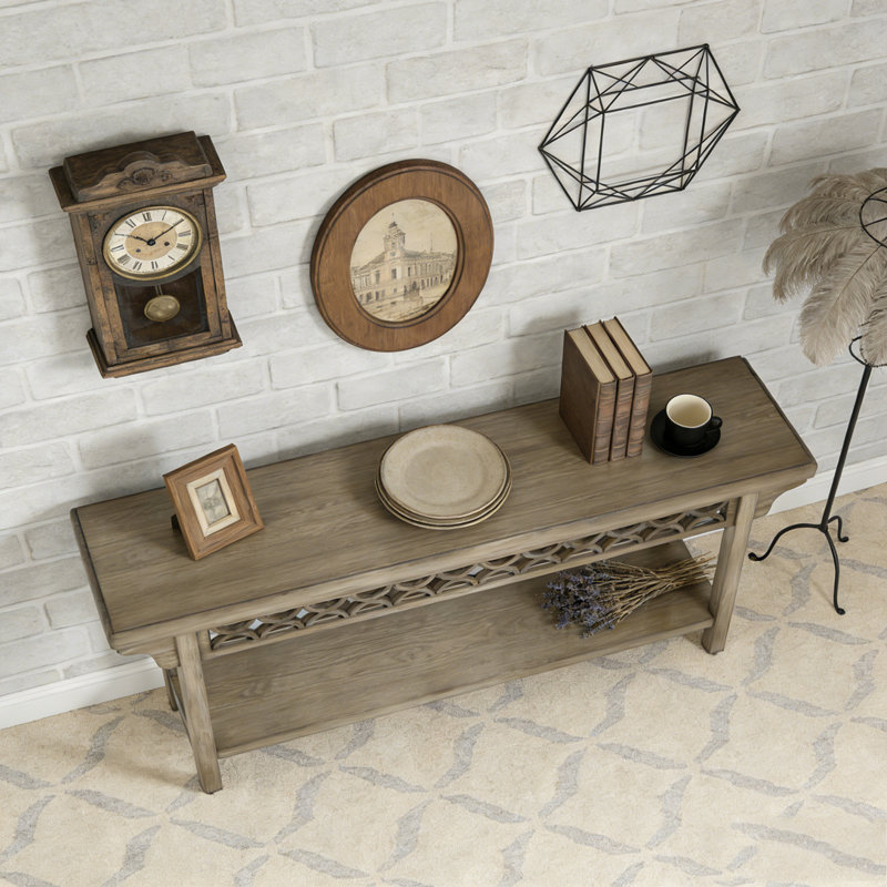 Farmhouse Narrow Wood Sofa Table with Storage, Grey