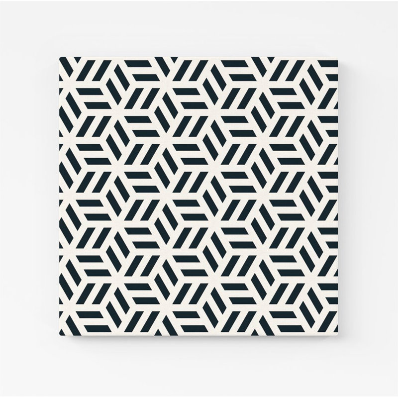 Geometric Monochrome Hexagonal Pattern - Wrapped Canvas Print, 16cm H x 16cm W x 3.8cm D