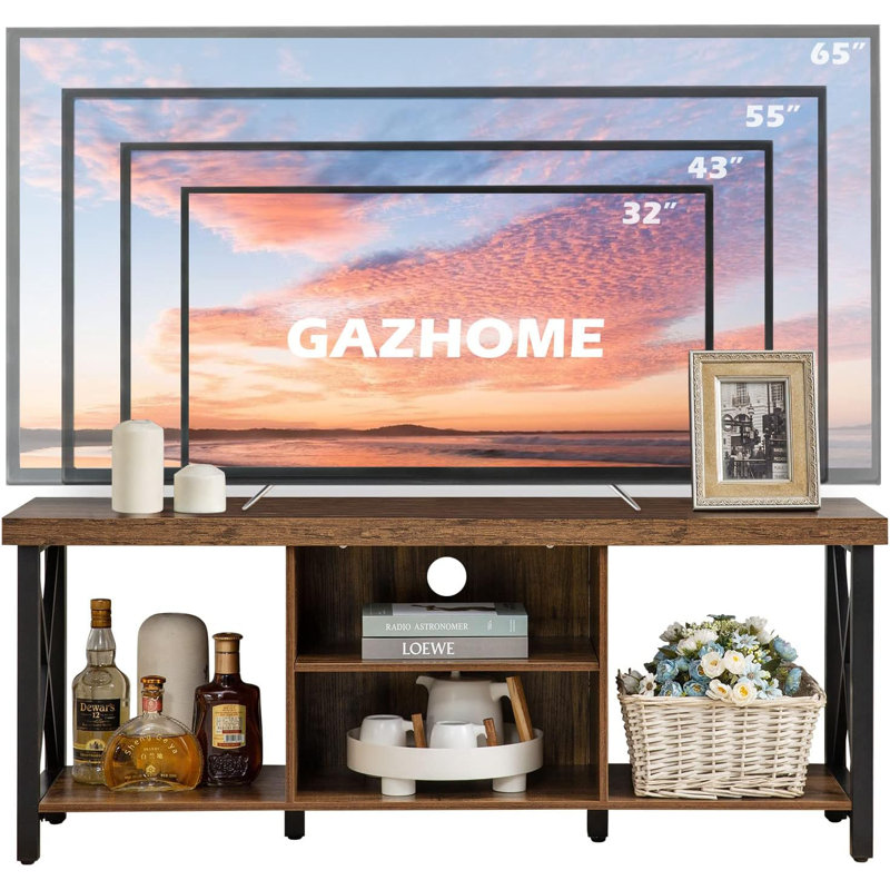 Gray MDF and Metal 50'' TV Stand with Open Shelving