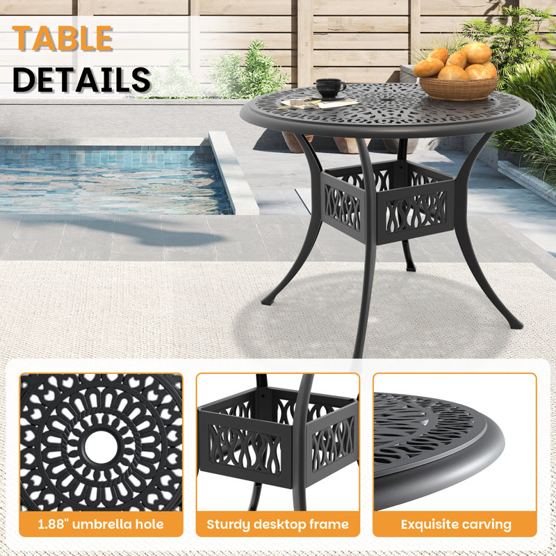Akiesha Patio Dining Set with Round Table , Off-White Cushions Included, 2, 22.05'' D x 21.65'' W x 35.83'' H