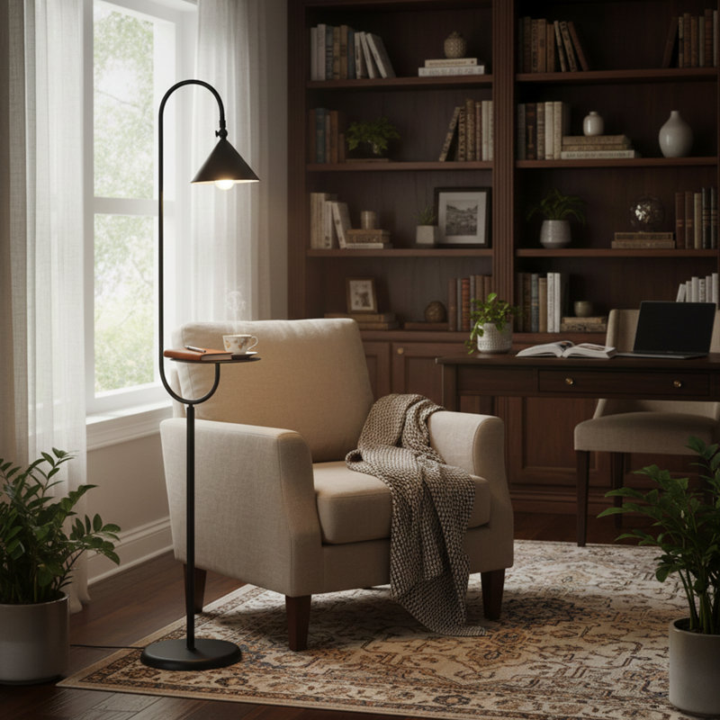 Safal 61.02'' Black Tray Table Floor Lamp