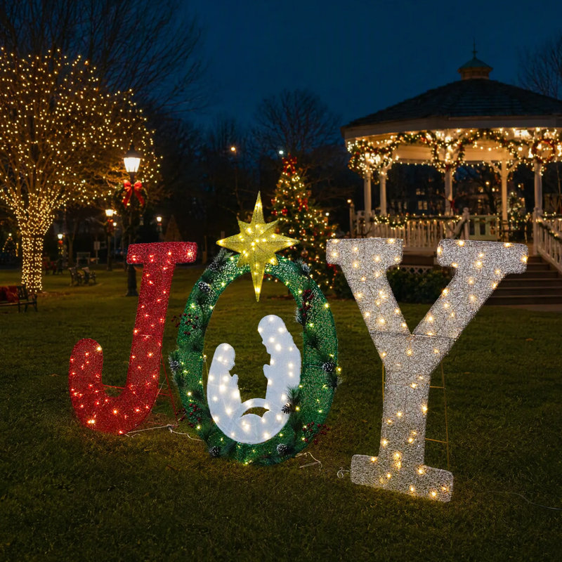 Crèche de jardin lumineuse de 1,16 m (3,8 pi) avec 210 lumières DEL, panneau de jardin étanche pour pelouse ou porche