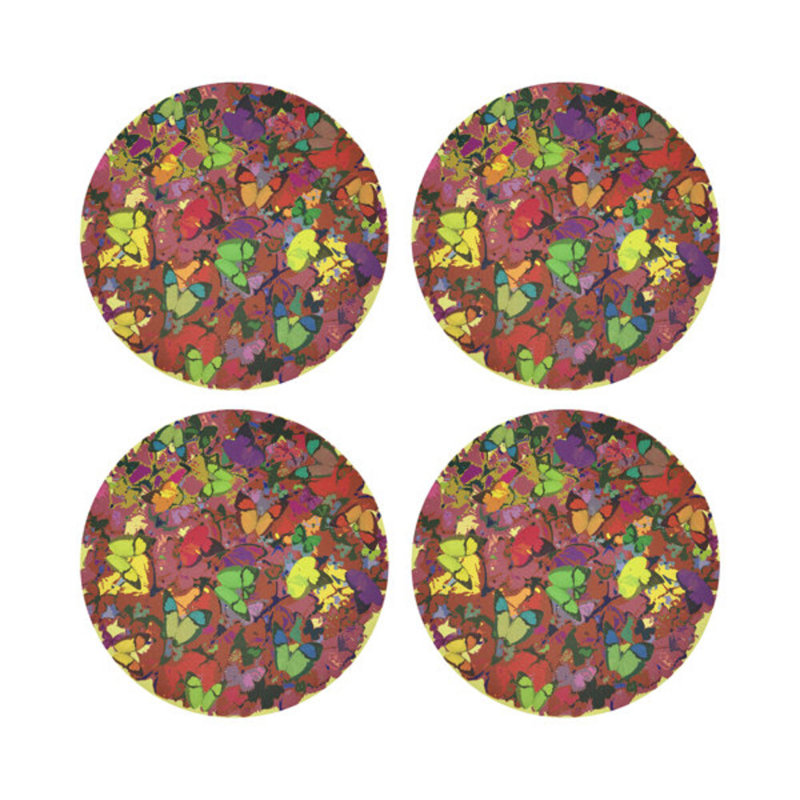 Mariposa Pop Vegan Leather Round Coasters, Pop