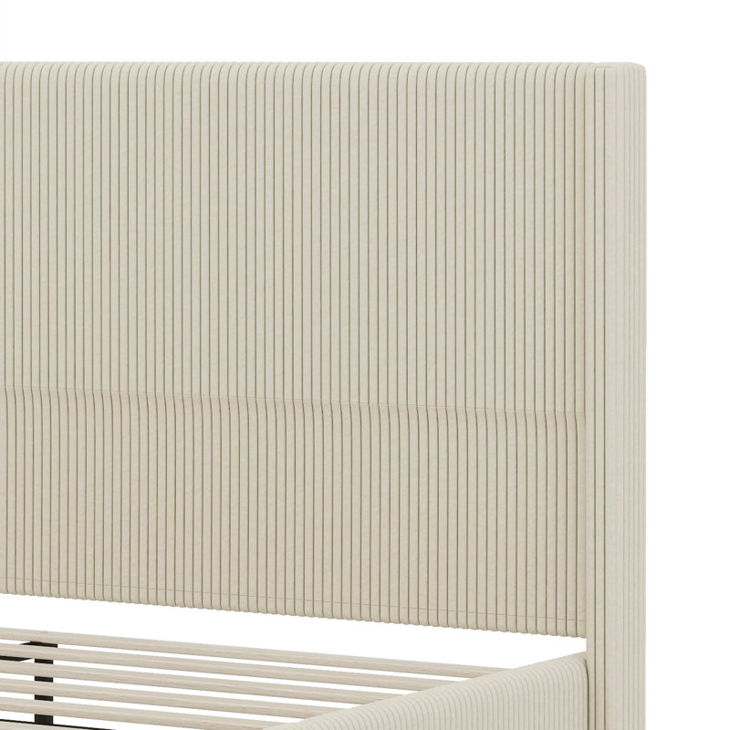 Structure de lit plateforme tapissier, lit à oreilles avec tête de lit de 50,7 po, Crème, Très grand