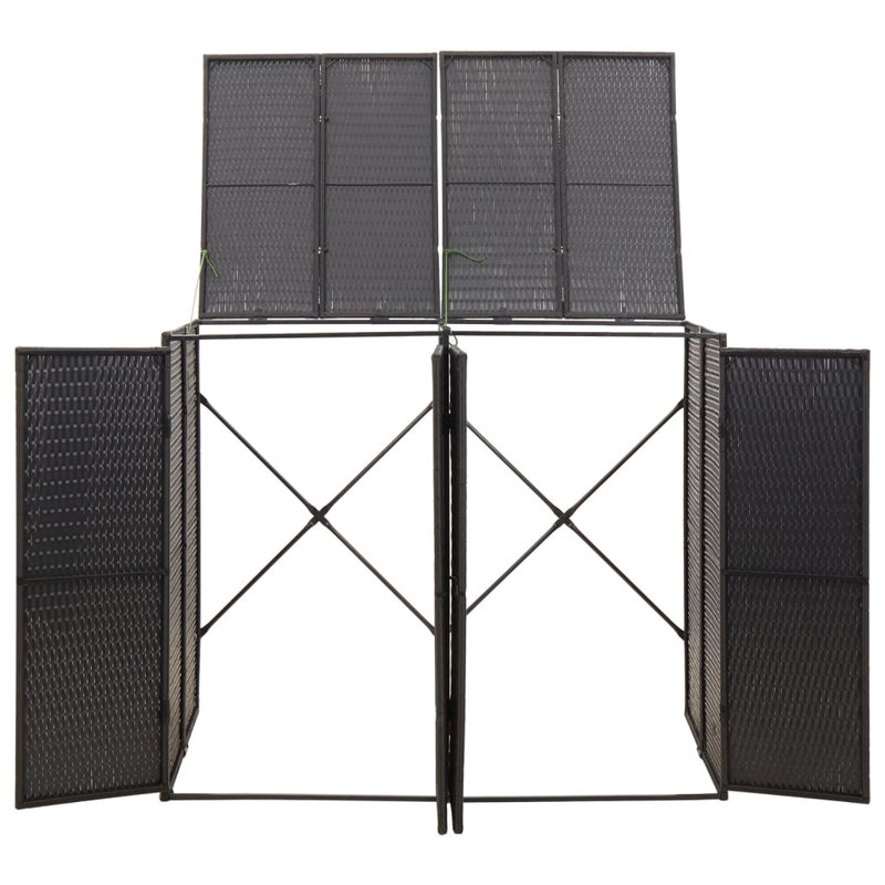 Double Wheelie Bin Shed Black 55.1 x 31.5 x 46.1 in Poly Rattan Outdoor Bin Storage Enclosure