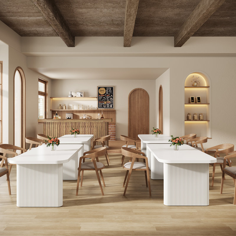 Table de salle à manger moderne, table de cuisine en bois, Blanc
