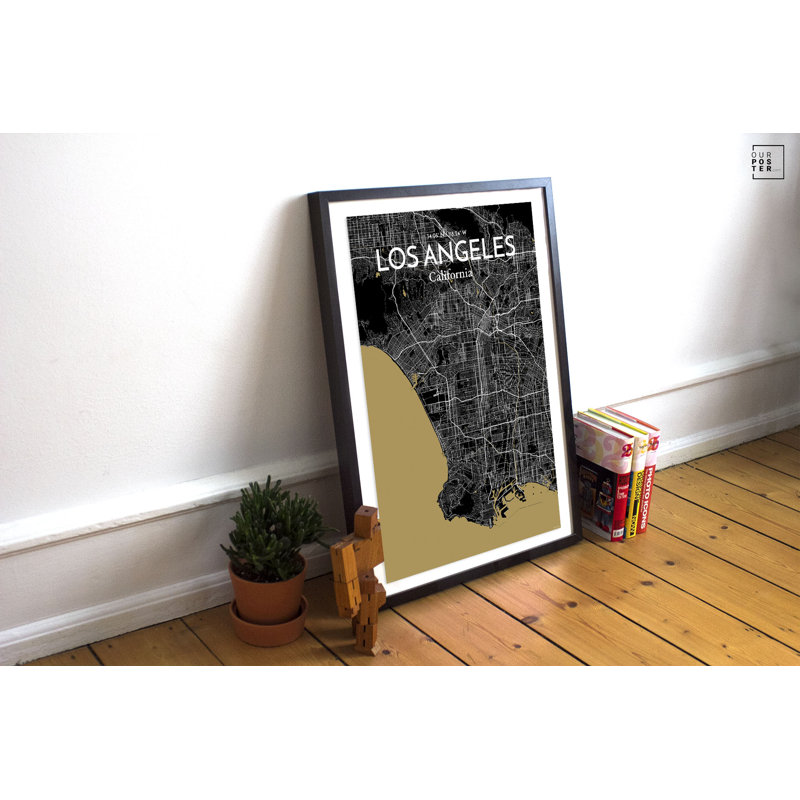 « los angeles city map », reproduction d’impression sur affiche luxe, H 36 po x l 24 po