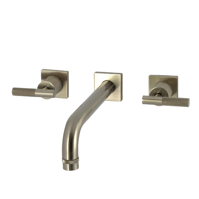 Kingston Brass Convergent Two-Handle 3-Hole Wall Mount Roman Tub Faucet With Knurled Handle, Brushed Nickel