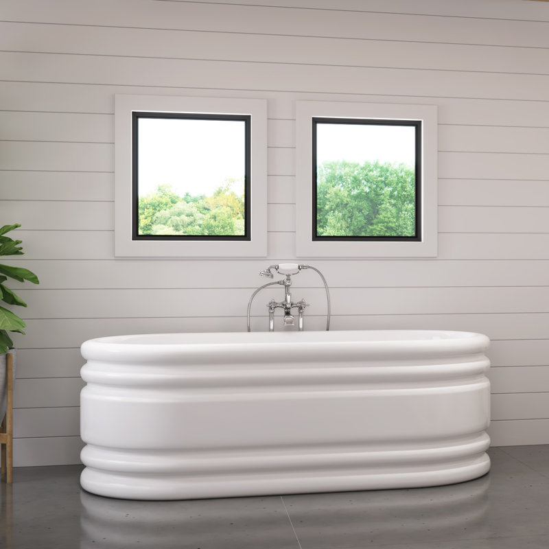 Champagne 66" x 32" Freestanding Soaking Bathtub, Biscuit