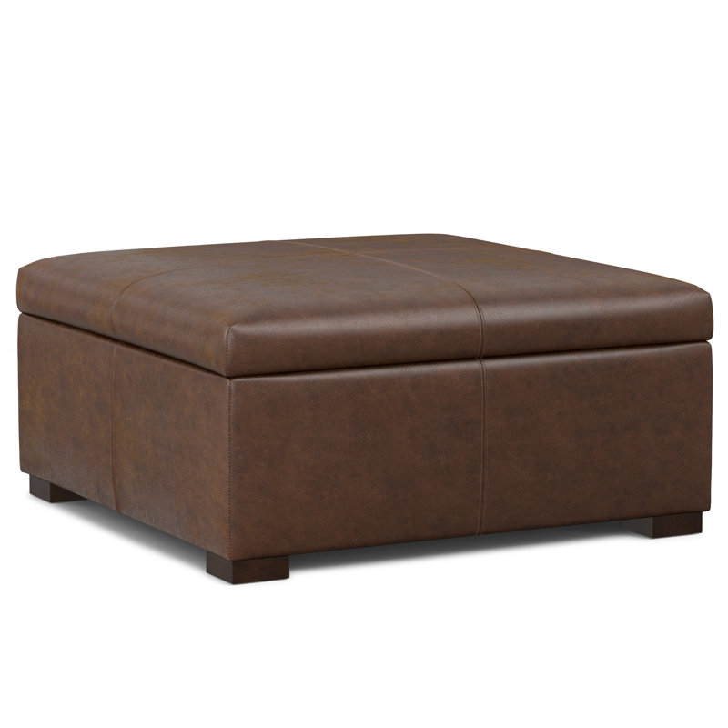 Gabbie 36"W Upholstered Vegan Leather Contemporary Square Lift-Up Coffee Table Storage Ottoman with Hidden Storage