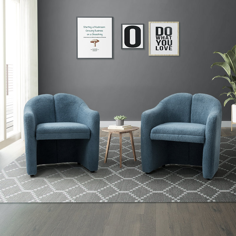 Fauteuil demi-tonneau en polyester 28 po Acke (ensemble de 2), Mélange de polyester bleu
