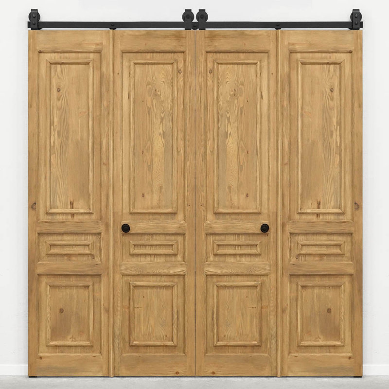 Double Bi-Folding System Solid Pine Barn Door TOSCANA, Tan