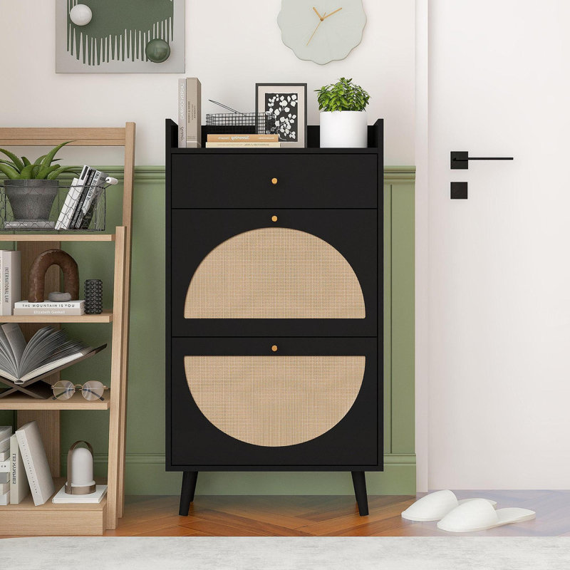 Rotin, armoire à 2 portes et 1 tiroir Allen, range-chaussures, double couche, convient à l'entrée