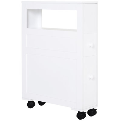 Rangement de salle de bain avec roulettes et armoire de rangement blanche