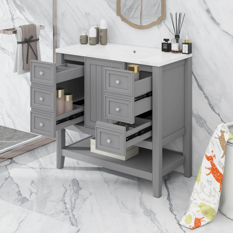 Meuble-lavabo 36 po avec lavabo, une armoire et trois tiroirs