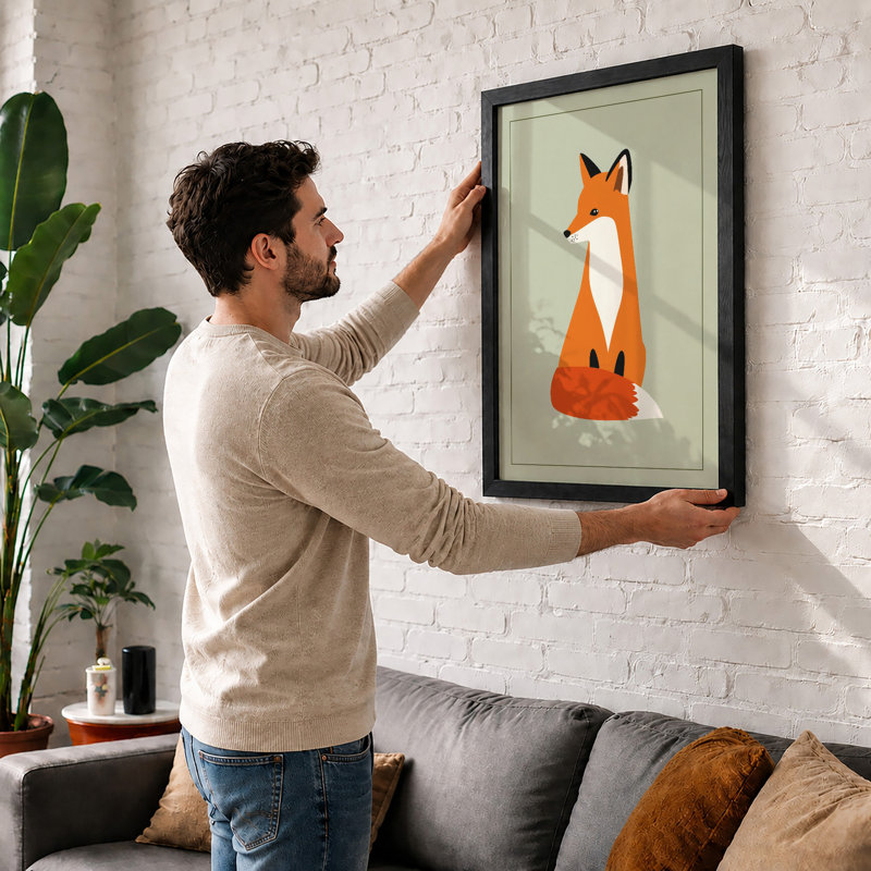 Minimalist Fox Modern - Framed Print, A1 - 84.1 x 59.4 cm, Black