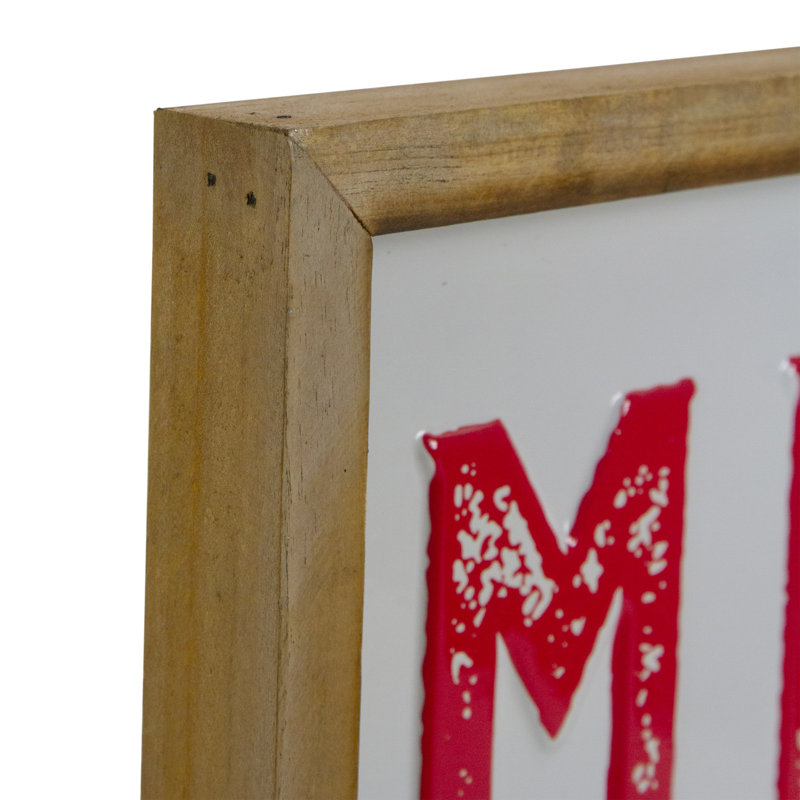 16" Wooden Framed Merry and Bright Metal Christmas Sign
