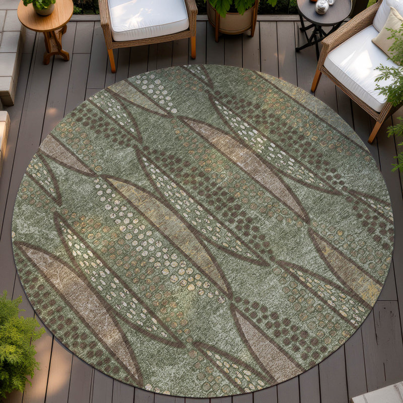 Tapis d'intérieur / extérieur lavable à la machine Chantille ACN2711, Olive, Rond 8 pi