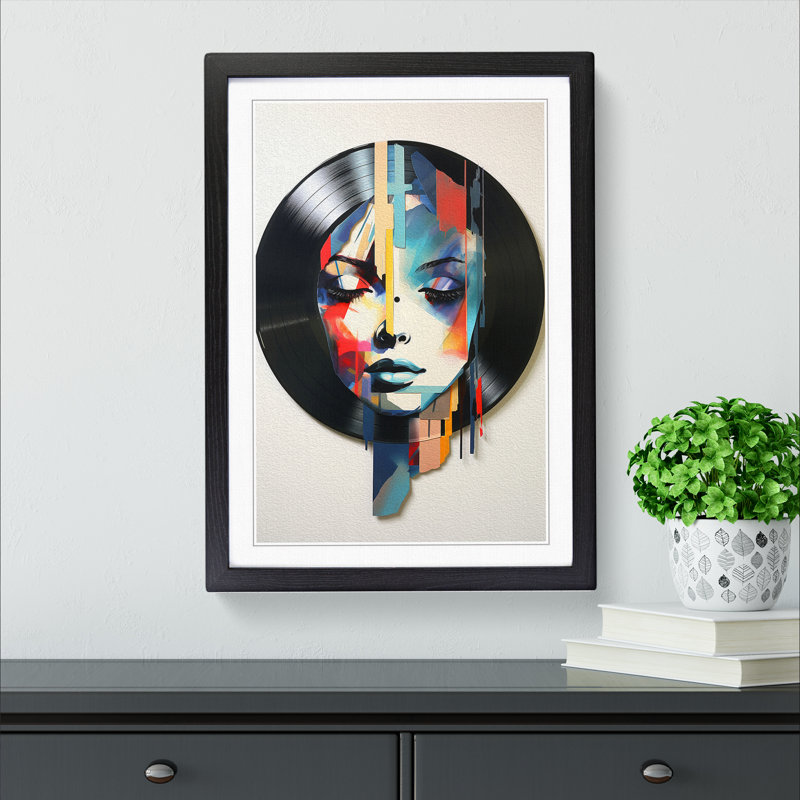 Vinyl Record Contemporary No.2 - Single Picture Frame Print on Wood, Black, 64cm H x 46cm W x 2cm D