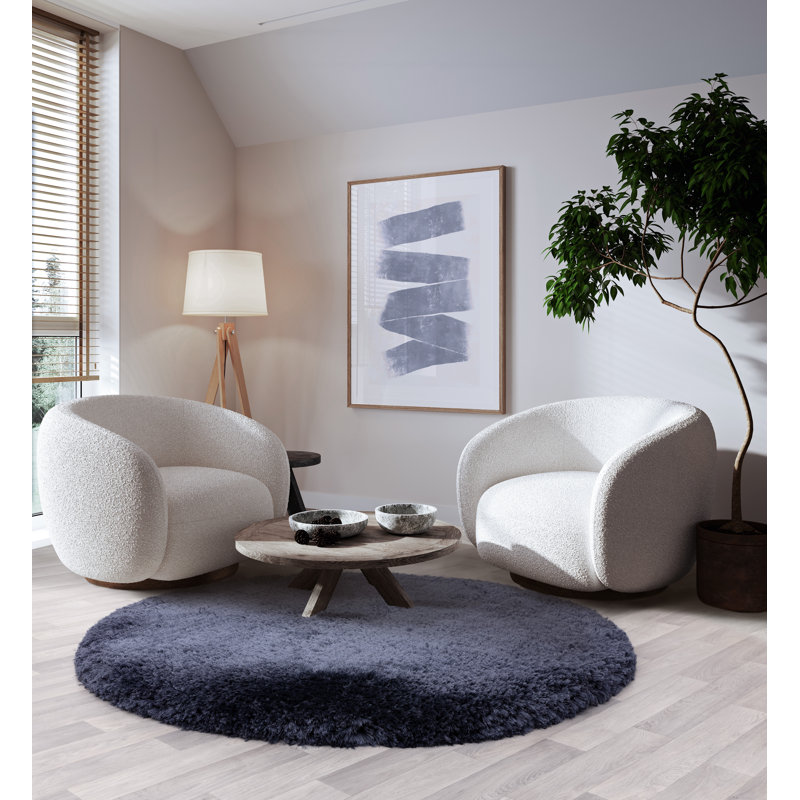 Plush Deep Pile Shaggy Navy Rug, Round 150cm