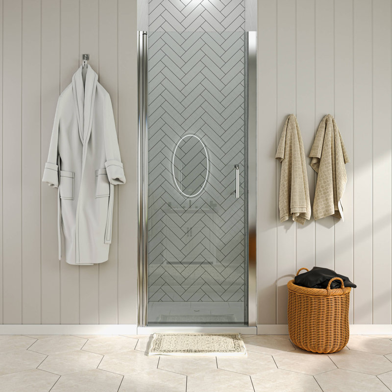 30 to 31-1/4 in. W x 72 in. H Pivot Swing Frameless Shower Door with Clear Tempered Glass , Chrome