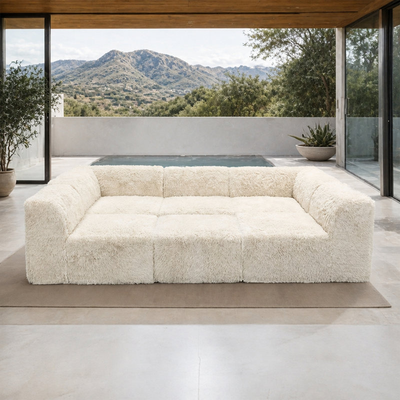 Méridienne de salon modulaire 6pc, Similicuir sable